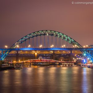 Tyne Bridges at Night from the Millennium Bridge. Colin Morgan Photography