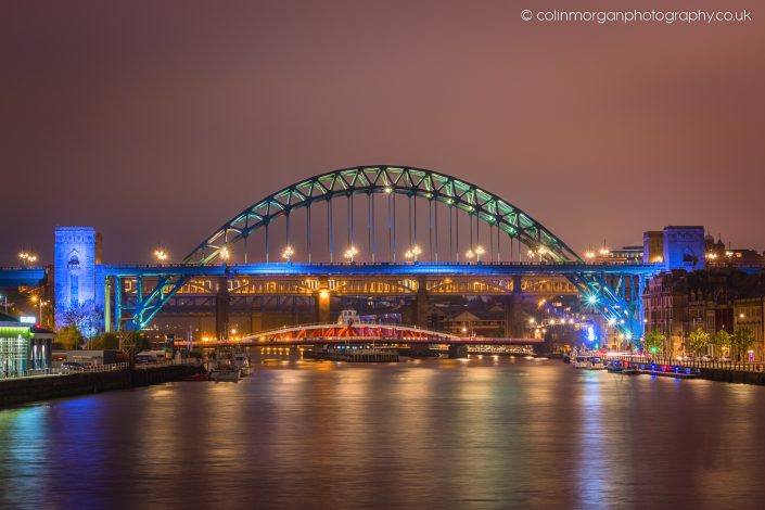Tyne Bridges at Night from the Millennium Bridge. Colin Morgan Photography